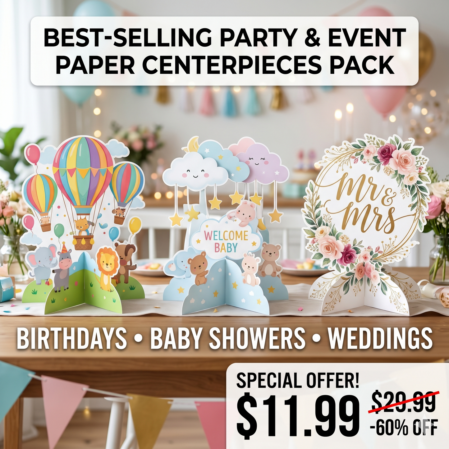 Lot de centres de table pour fêtes et événements